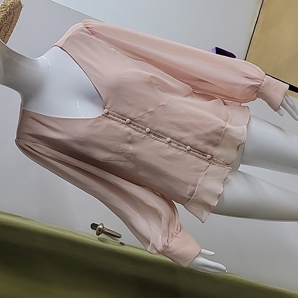 Nine West Blush Button Front Long Sleeve Blouse Size XXL